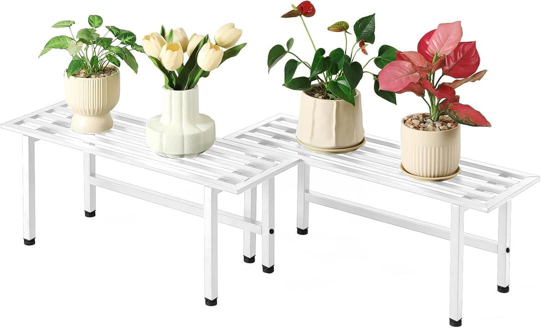 Dipion 2 Pack Metal Plant Stand Outdoor Plant Shelf Indoor,1 Tier Heavy Duty Plant Stands for Multiple Plants,26" L x 10.12" H x 8.75" W,White