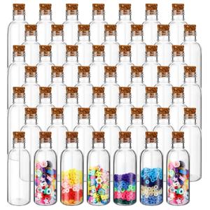 Yinkin 100 Pack Plastic Sand Art Bottles 2oz Clear Potion Containers Arts Crafts Mini Jars Vial Wish Message Bottle for Halloween DIY Wedding Party Favors