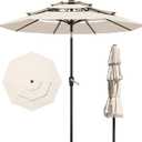 10FT Patio Umbrella 3 Tiers Outdoor Market Umbrella w/Push Button Tilt, Crank, UV and Waterproof Table Umbrella for Garden, Pool, Backyard, Deck, Lawn, Creamy White