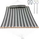 GAFETE Hammock 2 Person Quilted Fabric Hammocks for Outside, Double 12ft Hammocks with Spreader Bar, Large Removable Pillow, Storage Bag, Carabiners, Max 475 lbs Capacity (Mountain Mist Gray)