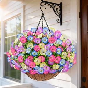 Elyum 2 Pack Artificial Hanging Flowers for Outdoors, Fake Flowers Artificial Petunias Hanging Baskets for Outdoors, UV Resistant Fake Hanging Plants Flowers for Outside Garden Patio Porch Decor