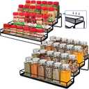 Spice Rack Organizer for Cabinet, 4 Tier Seasoning Organizer, Expandable Shelf,Step Storage Holder, Kitchen Cabinet Countertop,with Protection Railing, Metal (Black,4 Tier,2Pack) (4 Tier + 4 Tier, Black)
