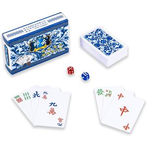 drizzle Poker Mahjong Playing Cards Table Game Chinese Blue and White Porcelain Design 144 Card Chips Set PVC Plastic Waterproof Portable Leisure Time