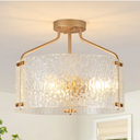 Semi Flush Mount Ceiling Light Fixture Glass Drum Chandelier Entryway Light Fixture 16''Gold Flush Mount Ceiling Lights 3-Light Foyer Lighting fixtures for Living Room Hallway Bedroom