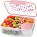 Finorder 5 Compartments Pink Bento Box Multiple Compartments Adults Storage Meal Prep Containers Food Storage Containers With Lids Dishwasher Safe for Picnic All Occasions,56oz with 5-oz Sauce (Rectangle with handle)