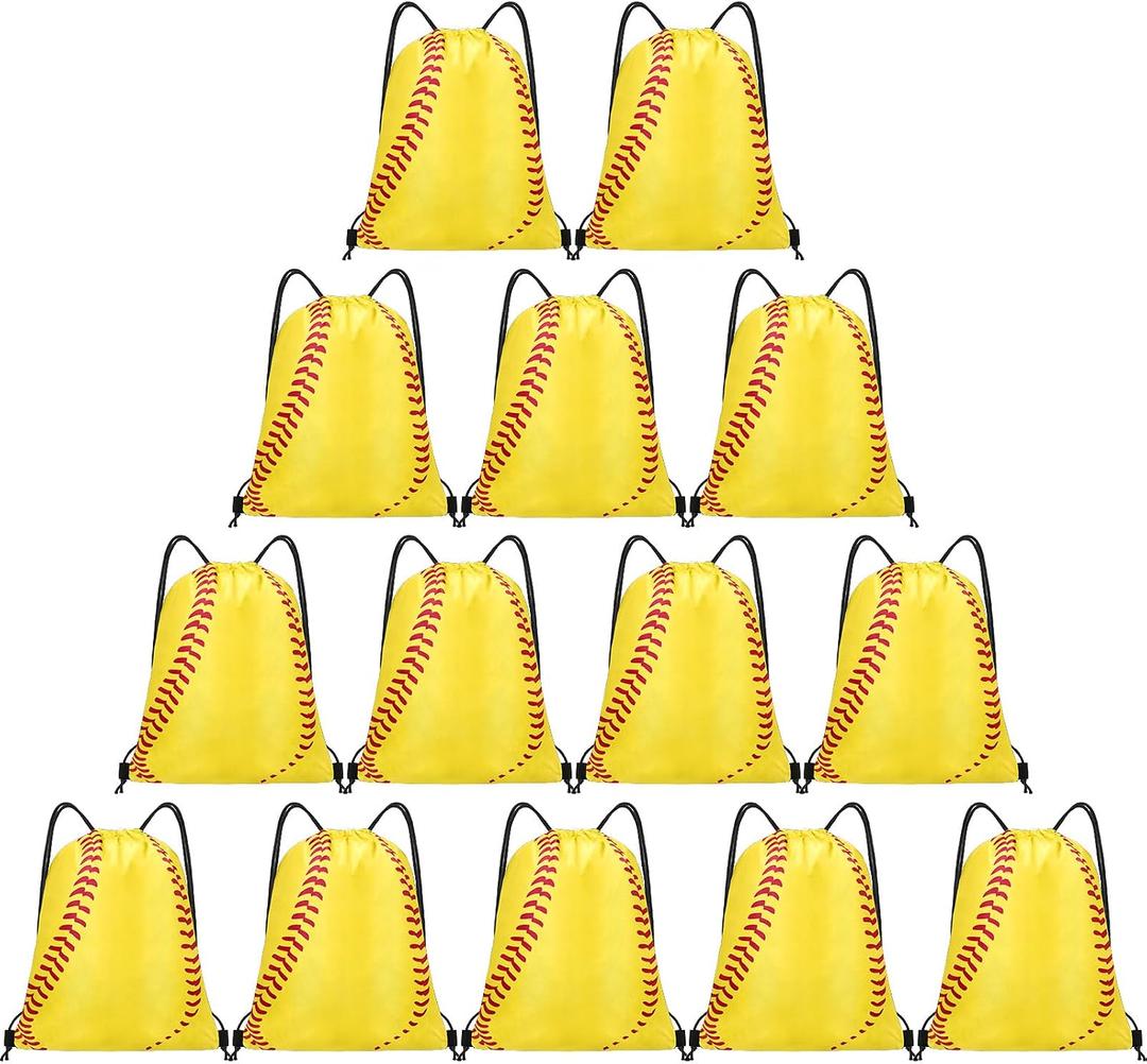 Grneric 14 Pcs Softball Drawstring Bags Party Favor Goodie Bags Cinch Bag Sackpack for Sports Teams Birthday Supplies(Softball)