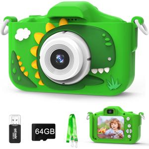 Kids Camera Toys for 3-8 Year Old Girls Boys, 48MP Dual Lens 1080P Toddler Camera for Kids with 64GB SD Card, Kids Digital Video Camcorder Selfie Camera for Christmas Birthday Gifts (Green)