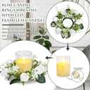 12 PCS Artificial Roses Rings - 3 Inch Roses Flower Wreaths with LED Candles Eucalyptus Pillar Holder Wreath for Wedding Table Centerpiece Home Decorations, White, 6 Sets