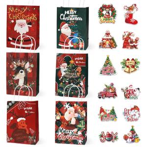 YXXHOME 24 PCS Christmas Gift Bags with Label, Small Christmas Bags for Gift with Handle and 12 Count Gift Tags,Xmas Treat Paper Bag for Kids Adults Party Supplies8.3 x 3.2 x6