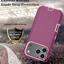 4 x Compatible with iPhone 17 Pro Max Case with HD Screen Protector, Heavy Duty Shockproof & DustProof & Dropproof 3-Layer Cover for iPhone 17 Pro Max, WineRedPink
