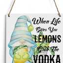 HTBIG Lemon Decor Gnome Summer Home Decor Wall Hanging Decor for Kitchen Cafe Bar Porch Entryway Front Door Fruit Market Farm Restaurant Dessert Shop Rustic Wood Sign