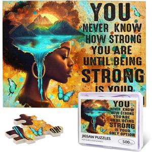 African American Jigsaw Puzzles for Adults 500 Pieces Colorful Black Women Puzzles Inspirational Quotes Graffiti African Queen Painting Wooden Puzzle for Family Challenging Puzzle Home Decoration