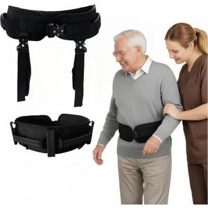 Gait Belt, Upgraded with Metal Buckle & Detachable Leg Straps, 7 Reinforced Handles, Transfer & Lift Belt for Seniors & Elderly, Walking Support and Mobility Assistance (Black, Medium)