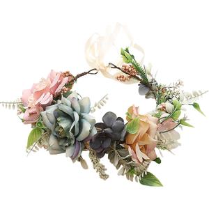 Vivivalue Wedding Floral Crown Flower Garland Headband Hair Wreath Floral Headpiece Halo Boho with Ribbon Party Prom Festival Photos