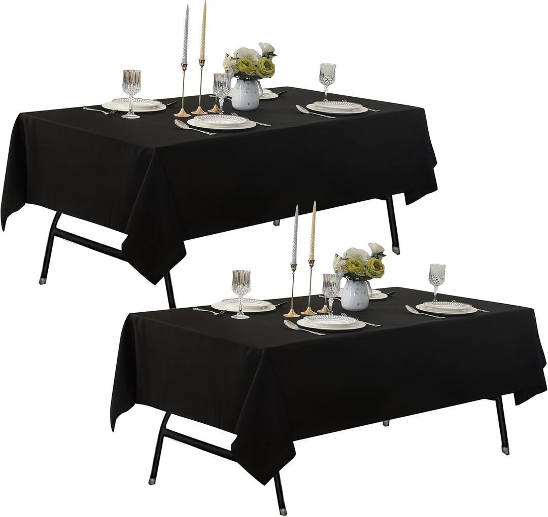 ZarzaaSik 2-Pack 60x144 inch Black Table Cloths, Solid Stain and Wrinkle Resistant Oblong Tablecloth, Premium Plain Weave Polyester Fabric Rectangle Table Linen Covers for Hotel, Banquet