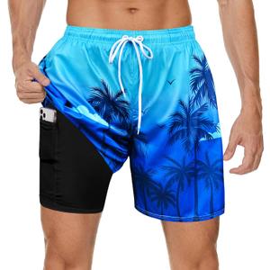 MaciRept Mens Swim Trunks Bathing Suits Swimwear Swimming Board Shorts with Compression Liner Quick Dry Beach Swimsuit (Blue, L)