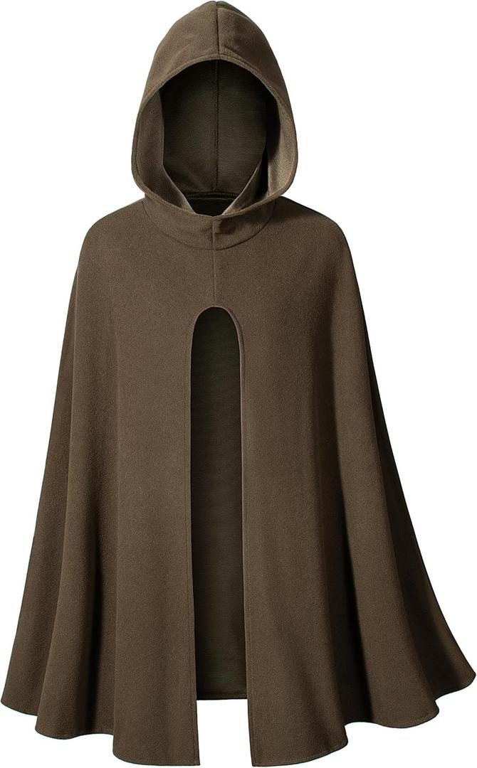 Kids Medieval Renaissance Hooded Cloak Costume Boys Girls Cape Archer Hunter Ranger Wizard Robe Cosplay (Brown, S)