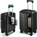 Carry On Luggage Top Opening with Cup Holder & Phone Holder, Expandable PC Hard Shell Suitcase, USB Charging Port, Side Hook, 360° Spinner Wheels, TSA Lock & YKK Zippers for Fathers Day Gift, 20 inches