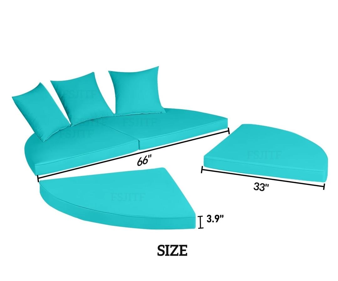 Outdoor Round 66" Daybed Replacement 4 in 1 Cushion Cover,Teal | Waterproof, fade-resistant, outdoor fabric, replacement sunbed 4-in-1 round pad replacement cover