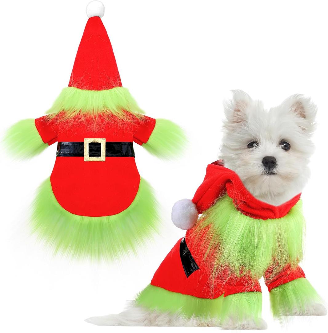 Abbylike Dog Christmas Outfit Holiday Pet Character Green Hoodie Shirt with Hat for Dogs and Cats Christmas Pet Clothes Cute Dog Christmas Outfit Cosplay Party as Shown(Lovely,M) (M(Neck:14.56" Chest:17.32" Back :12.99"))