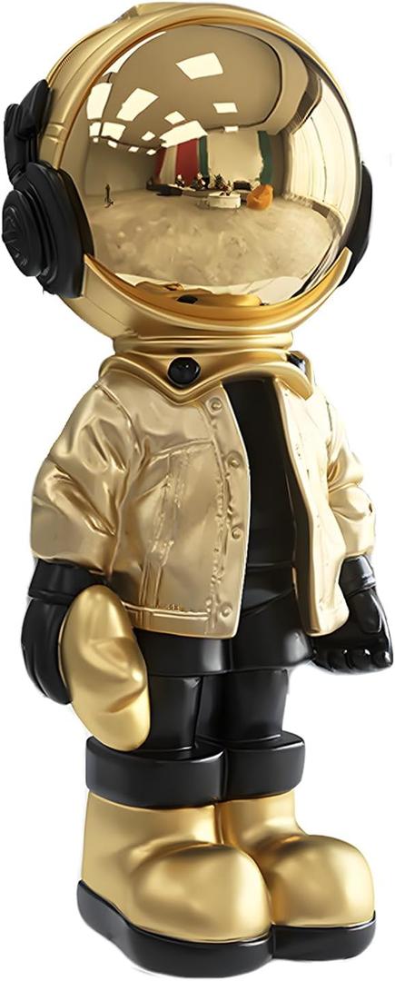Dosker Small Astronaut Statues Mini Spaceman Sculpture Polyresin Arts Gifts Gold Figurine Ornament Room Decor for Men,Home and Desktop Accessories Tabletop Decoration, Living Room, Office, Bookshelf (Medium)