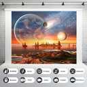 Alien Planet Background Outer Space Backdrop Abstract Universe Planet Galaxy Birthday Party Photography Background for Baby Boy Kids Space Birthday Decorations Planets Party Props 5x3ft