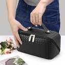 Large Capacity Travel Cosmetic Bag - Portable Makeup Bags for Women Waterproof PU Leather Checkered Makeup Organizer Bag with Dividers and Handle,Toiletry Bag for Cosmetics