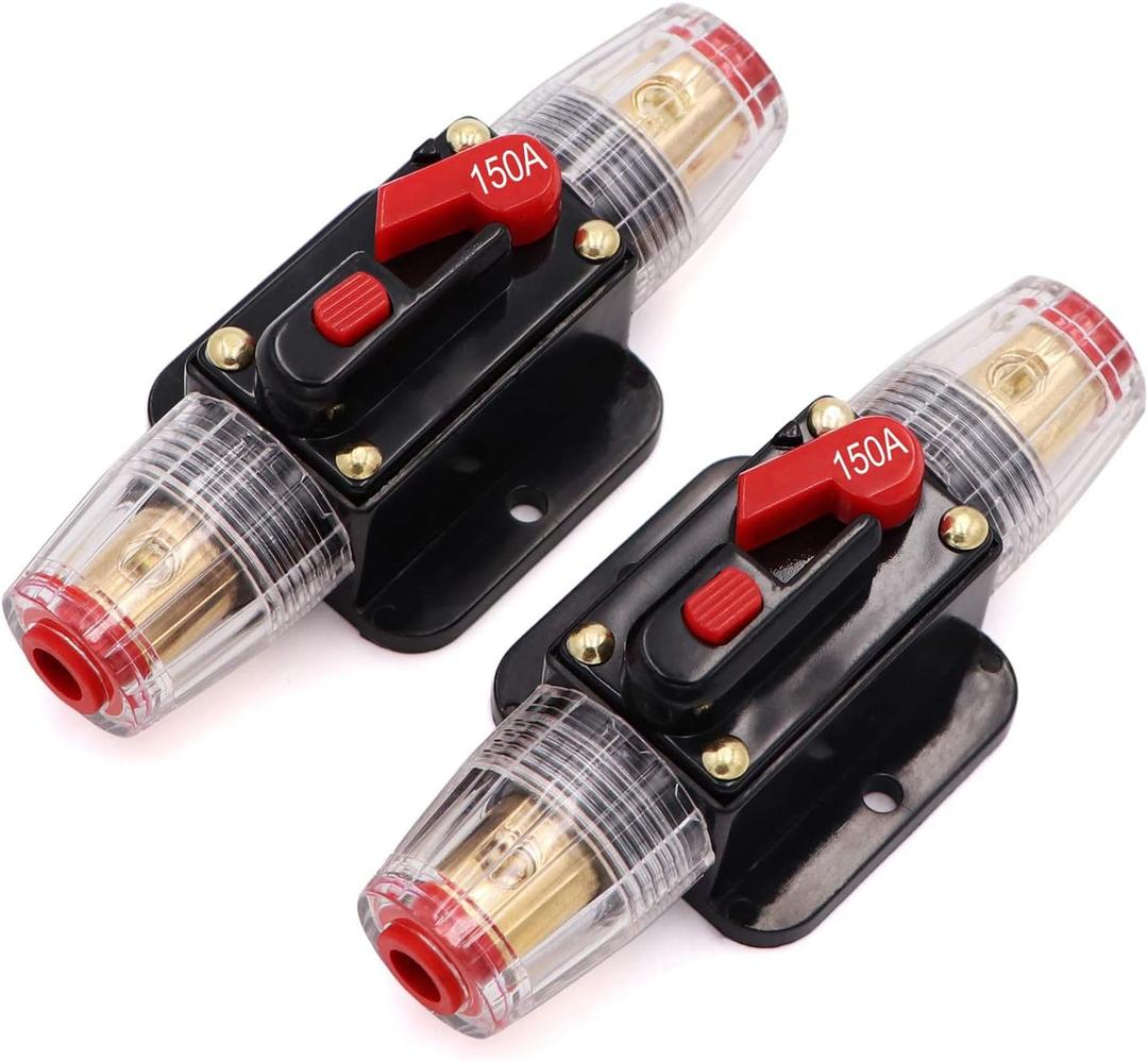 2 Pack 150A Inline 12 Volt Circuit Breaker with Manual Reset,Marine 150 amp Inline Fuse for Car Audio, Stereo Switch and Solar Inverter System