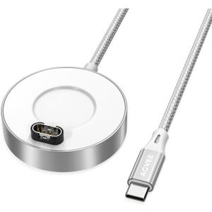 AGVEE 5ft Aluminium Ultra Thin Charger Dock Charging Station Compatible with Garmin Watches Vivoactive 3 4, Fenix 7 6 5, Forerunner, Instinct, Venu, Tactix, D2, Quatix, Silver