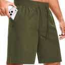 ASPO Men's Workout Shorts Quick Dry Athletic Running Short with Zipper Pockets Lightweight 7" for Gym Basketball (Green, L)