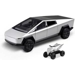 Cybertruck Toy Trucks Alloy Die Casting Model Pickup Truck 1/24 Toy Race Car with Motorcycle -Sound and Light Ideal Gift Age for 6 Year Up