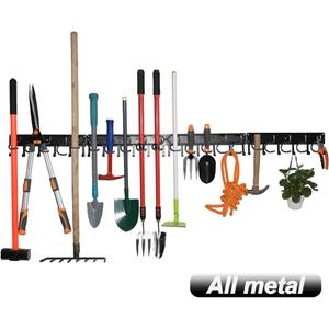 YueTong 68" All Metal Garden Tool Organizer, Adjustable Garage Wall Organizers and Storage, Heavy Duty Wall Mount Holder with Hooks for Broom, Rake, Mop, Shovel(4 Pack)