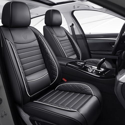 Car Seat Covers Full Set Universal Fit for Most Cars SUV Sedans Trucks Leather Car Seat Cushion Automotive Seat Cover Accessories Waterproof Leatherette Car Seat Cushion Covers (Black&White)