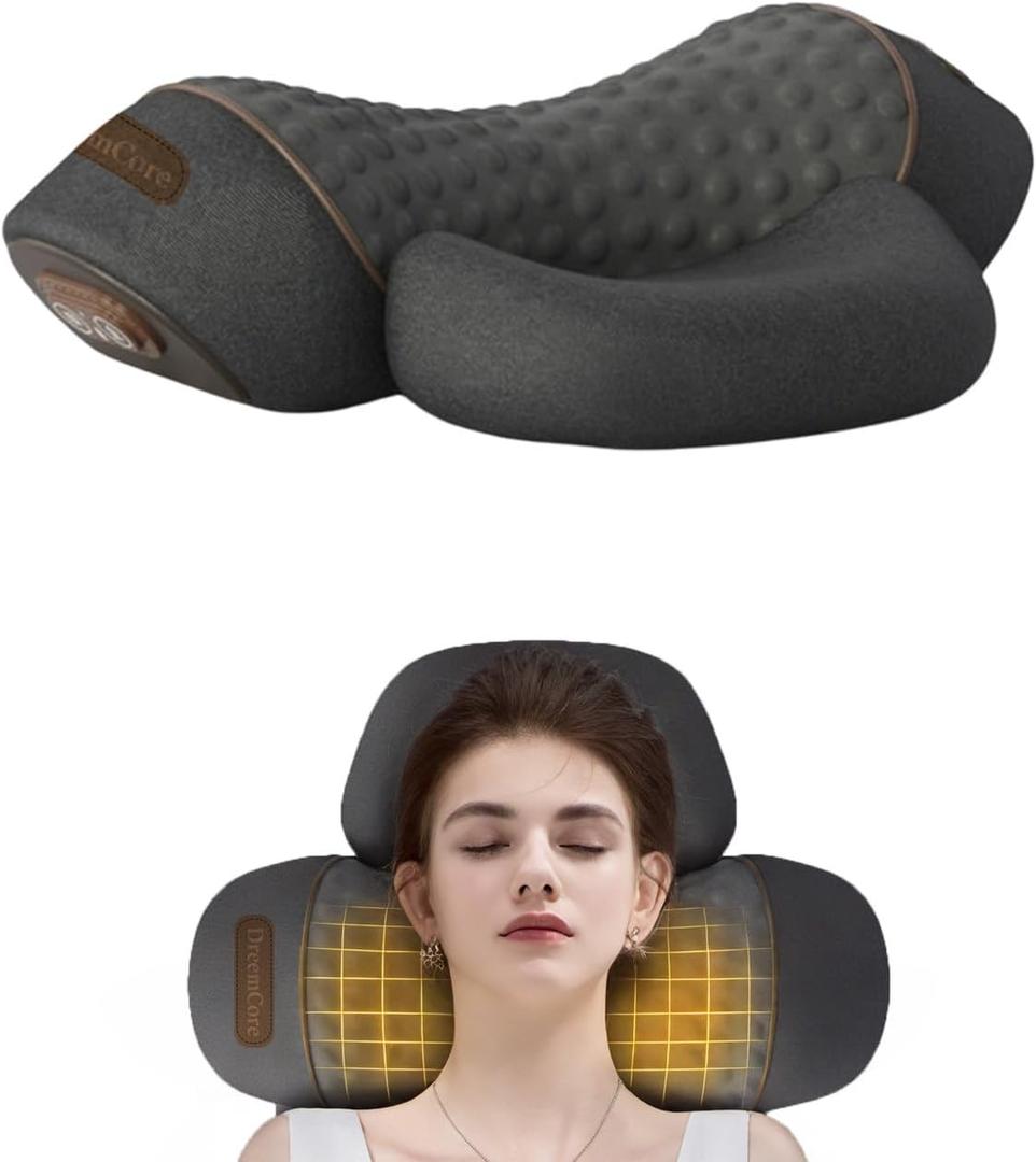 3-in-1 Neck Massager Pillow with Heating & Traction & Vibration, 3D Ergonomic Cervical Pillow for Neck Back Shoulder Pain Relief,Dark Grey