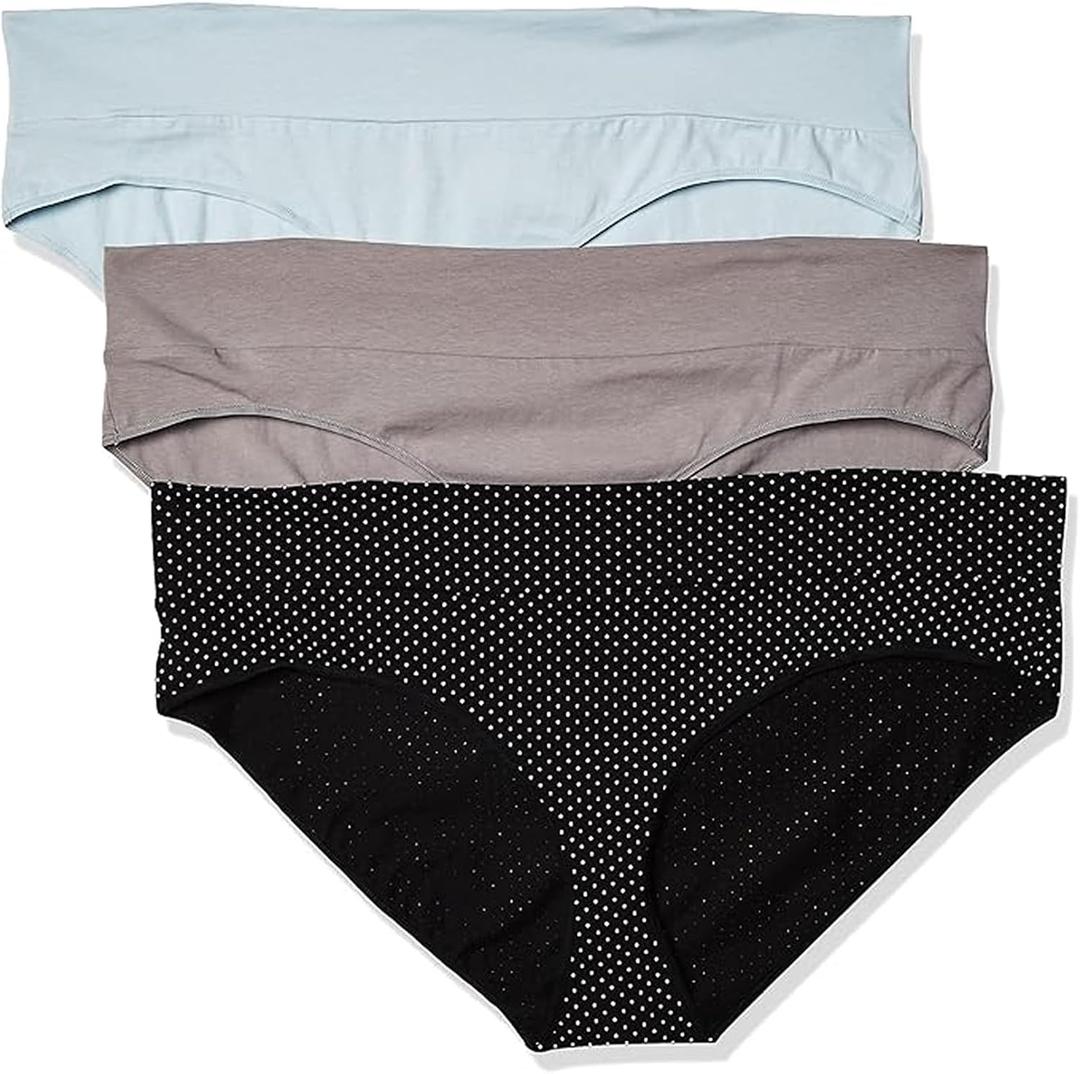 Motherhood Maternity womens Foldover Brief Panty 3-pack (Small, Flat Grey, Plein Air, B/W Dot)