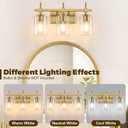 Asnxcju 3-Light Brushed Gold Bathroom Light Fixtures, Modern Gold Vanity Lights with Clear Textured Glass Shades for Mirror, Bathroom Wall Sconces Lighting for Kitchen Living Room Hallway Porch