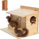 Squirrel House, Squirrel Box, Squirrel Houses for Outside, Squirrel Boxes with Front Feeder, Nesting Box, Wooden Houses with Predator Guard Design for Squirrels, Chipmunk and Small Animals
