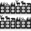 Kingdder 12 Pcs Metal Bear Light Switch Cover Moose Tree Mountain Elk Black Light Switch Plate Forest Outlet Toggle Wall Plate Cover for Home Bedroom Single Gang Socket
