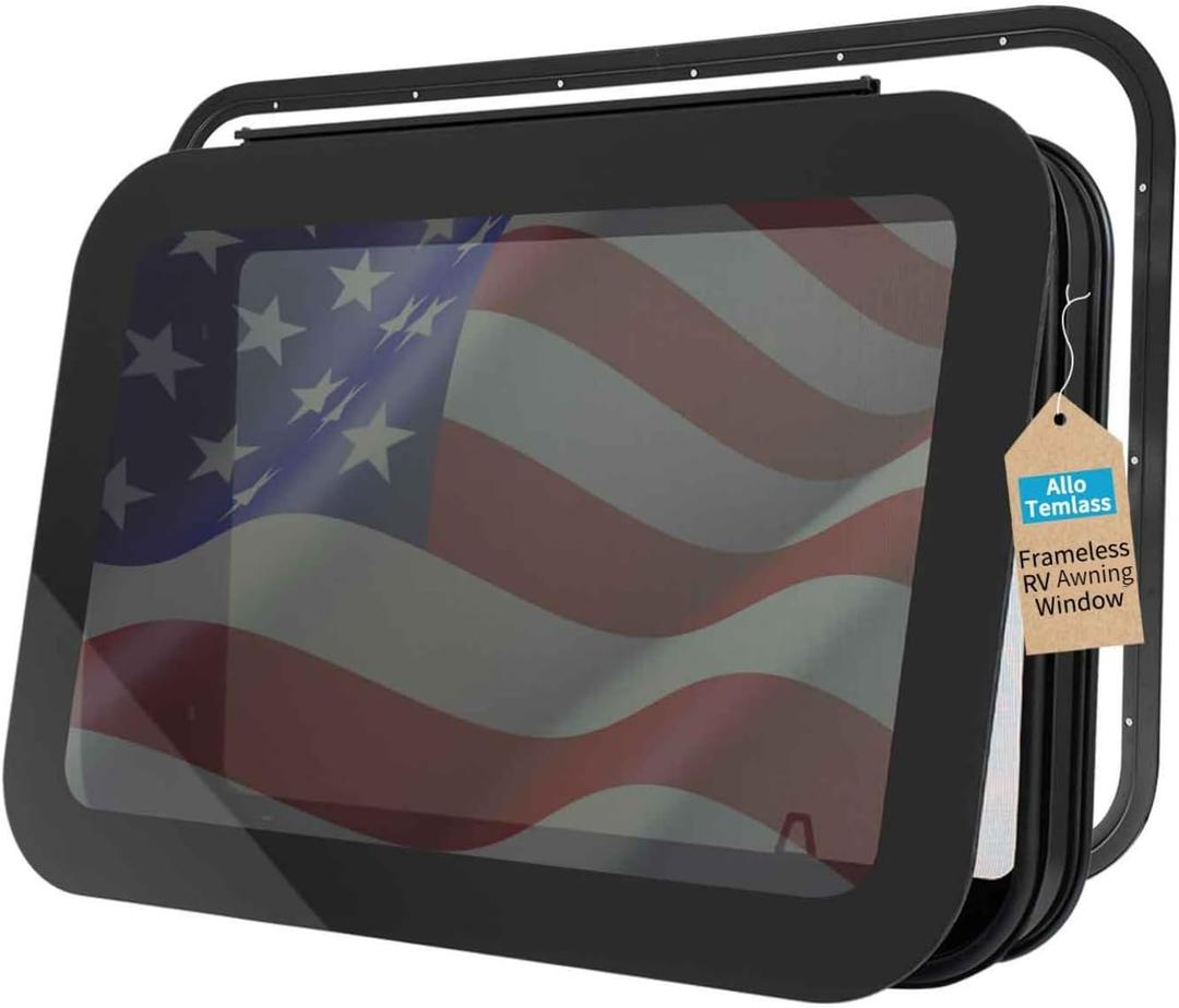 36"x22" Frameless RV Sliding Window | DOT-Approved Tinted Tempered Glass, Mesh Screen | Anodized Aluminum, Smooth Modern Design | Includes Hardware