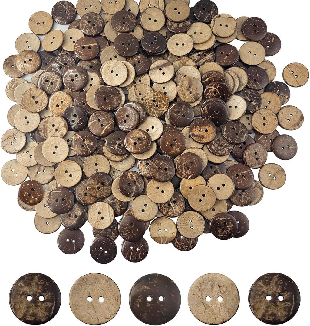 230 PCS Natural Coconut Shell Buttons 1/2 Inch Brown Wooden Buttons, 2 Holes Buttons for Sewing Crafts, Shirt, Clothing Replacement