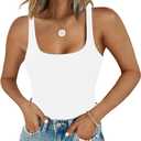 Chunpin Women's Sleeveless Square Neck Tank Bodysuit Outfits Tops Thong Body Suits for Going Out White S