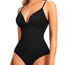 LODAY Shapewear Bodysuits for Women Deep V Neck Body Suit with Built in Bra, Black,3XL
