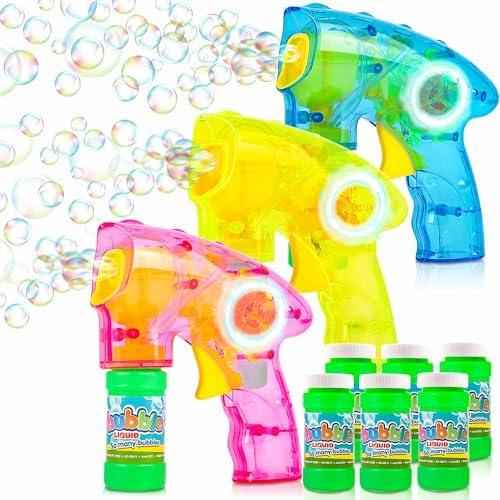 ArtCreativity Friction Powered Light Up Bubble Blaster Gun Set of 2 (No Batteries Needed) Includes LED Bubbles Guns and 2 Empty Bottles Fluid, Outdoor, Indoor Fun Gift Idea, Summer Party Favors