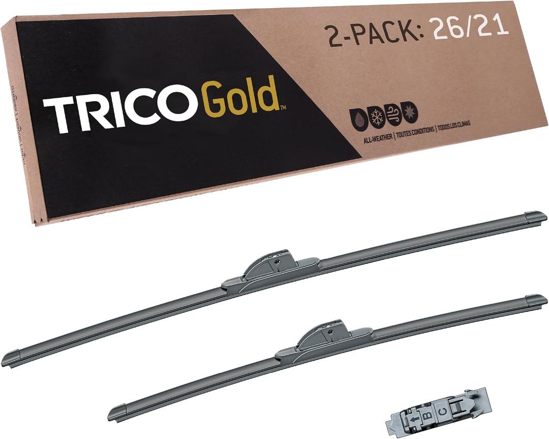 TRICO Gold 26" + 21" Premium Automotive Replacement Windshield Wiper Blades (Set of 2), Passenger and Driver Side All-Weather Beam Wiper Blades for Select Vehicle Models
