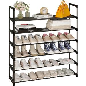 Calmootey 6-Tier Shoe Rack, Tall Large Capacity 30 Pairs Shoes Storage Organizer, Stackable Wide Shoe Shelf for Entryway, Hallway, Black