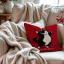 2 x Black and White Fat Cat Christmas Pillow Covers 18x18, Tuxedo Cat Gifts, Cats Lover Gifts, Red Merry Christmas Decorative Throw Pillow Covers for Bedroom Living Room Home (Color 21)