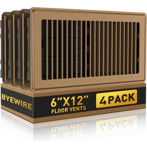 Floor Register Fits 6x12 and 12x6 Duct Opening - Heavy Duty Walkable Floor Vent Covers 4 Pack - High Airflow Adjustable HVAC Air Vent - Steel Rust-Proof Finish Vent Covers for Home & Office - Brown