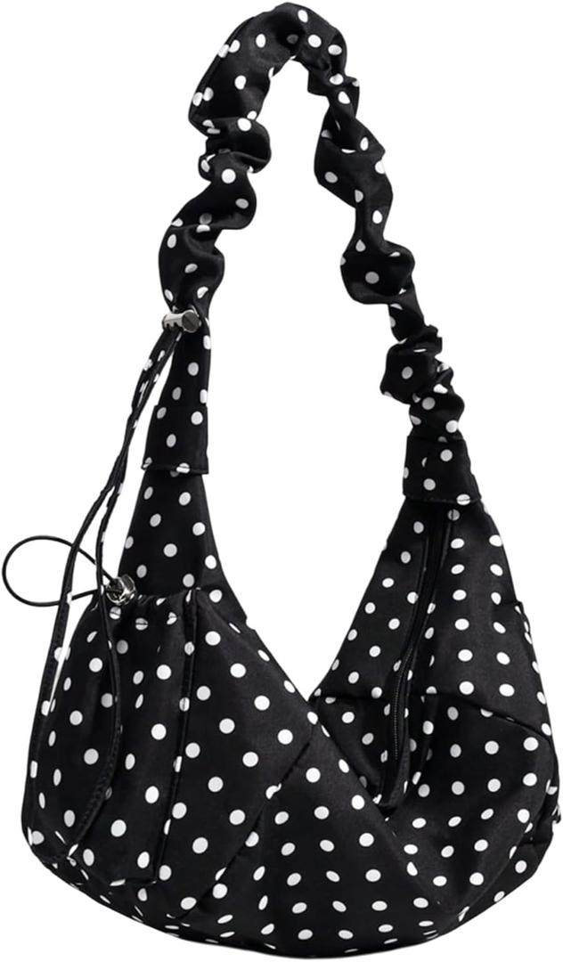 GORGLITTER Women's Polka Dots Clutch Purse Drawstring Floppy Dumpling Bag Y2k Vintage Retro Pleated Tote Shoulder Bags