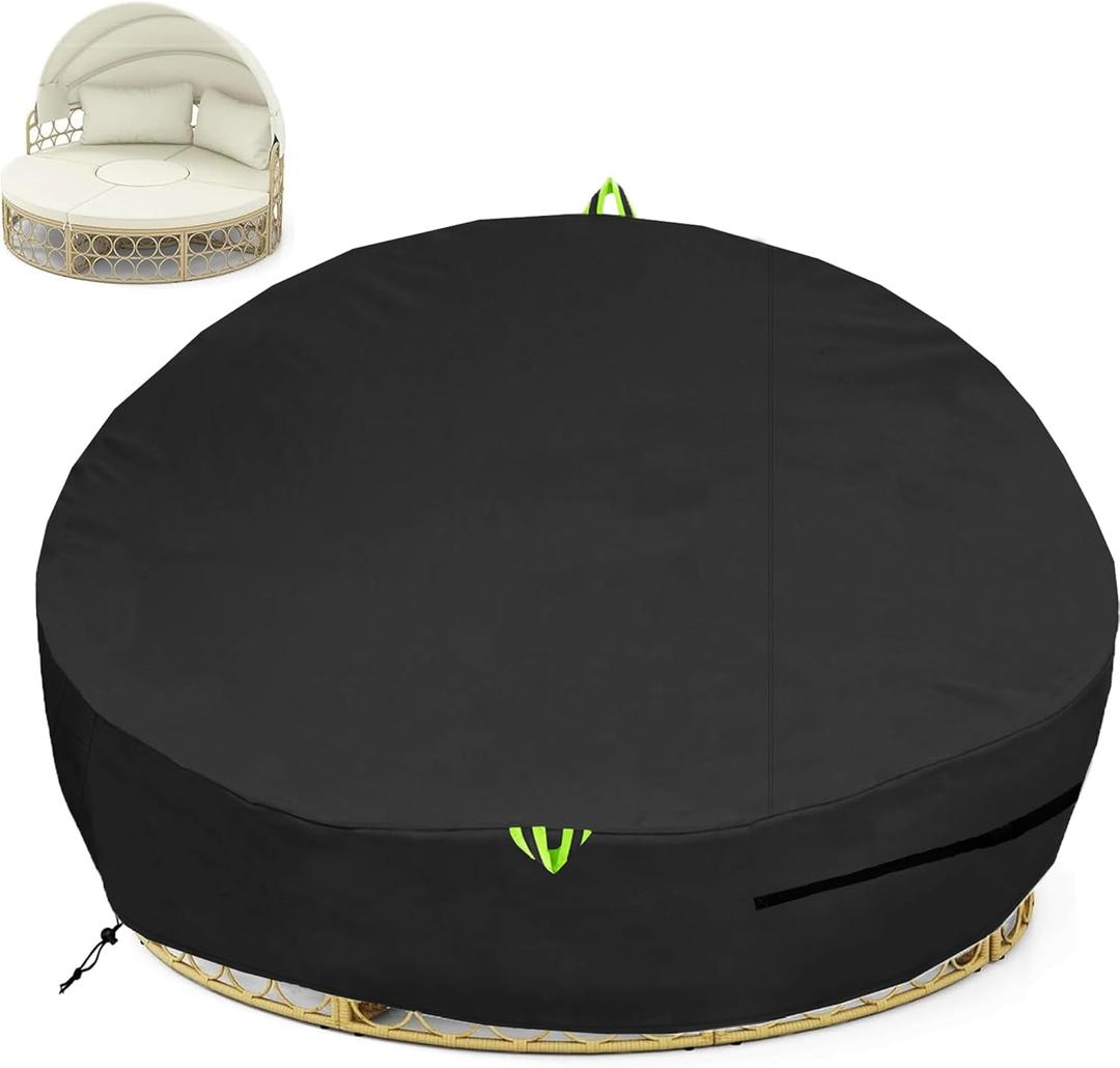 Outdoor Daybed Cover Waterproof, 600D Round Patio Sofa Cover, Heavy Duty Outdoor Canopy Daybed Sofa Cover - 88"X35''/18H (Black)