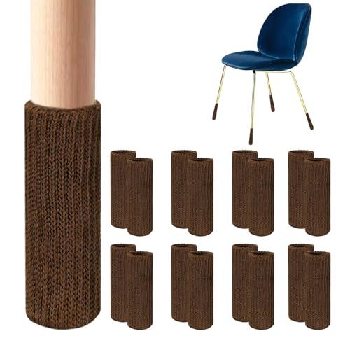 16 PCS Brown Furniture Leg Socks - Small Knitted Chair Leg Floor Protectors for Hardwood Floors - Fits Round and Square Legs - High Elastic Bar Stool Chair Leg Covers Furniture Caps Set for All Shapes